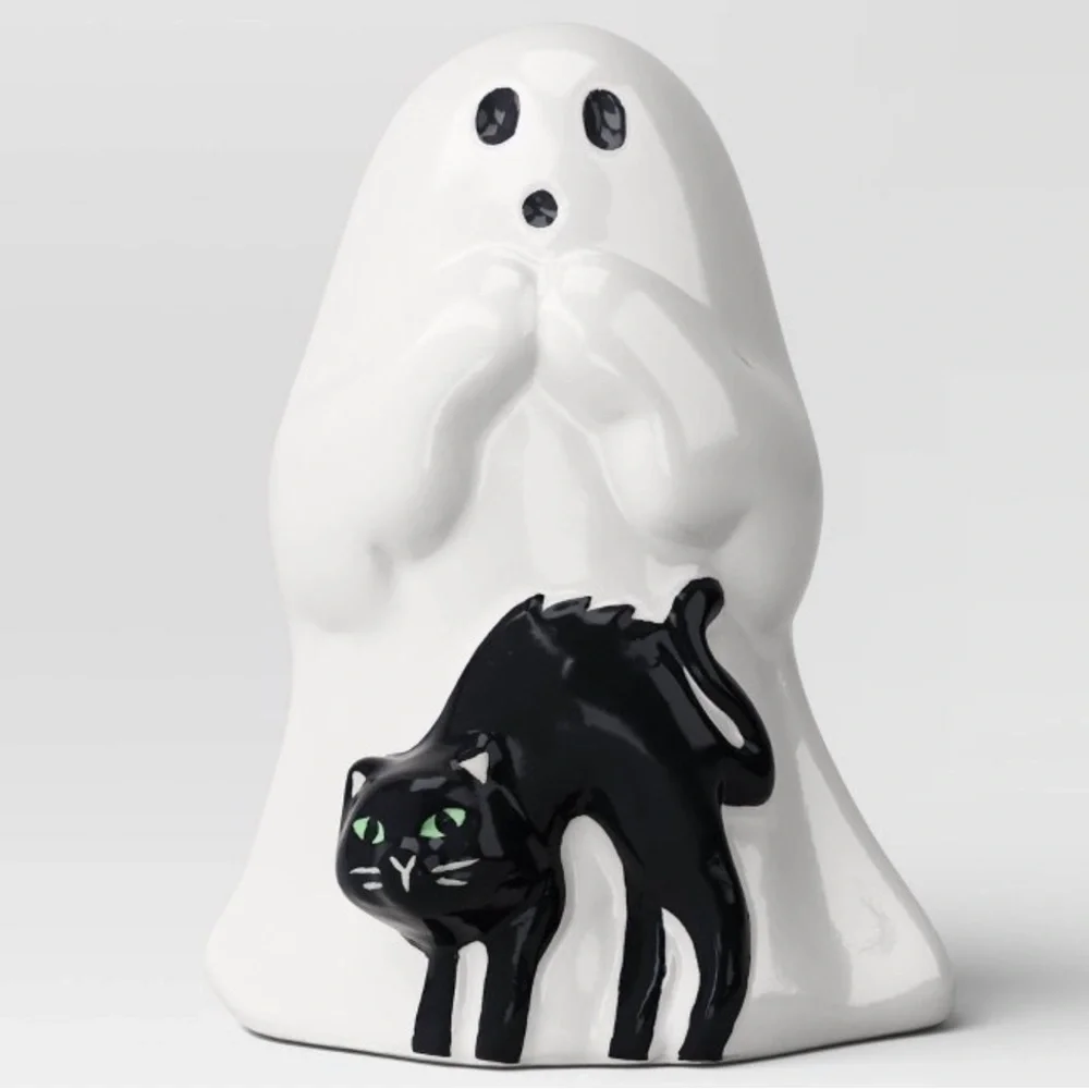 NWT Target Hyde & EEK! Halloween White Ghost Black Cat Viral Ceramic Figurine